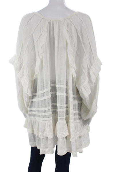 FP One by Free People Women Tunic V-Neck Long Sleeve White Cotton Size S Petite