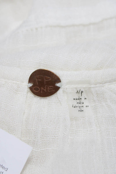 FP One by Free People Women Tunic V-Neck Long Sleeve White Cotton Size S Petite