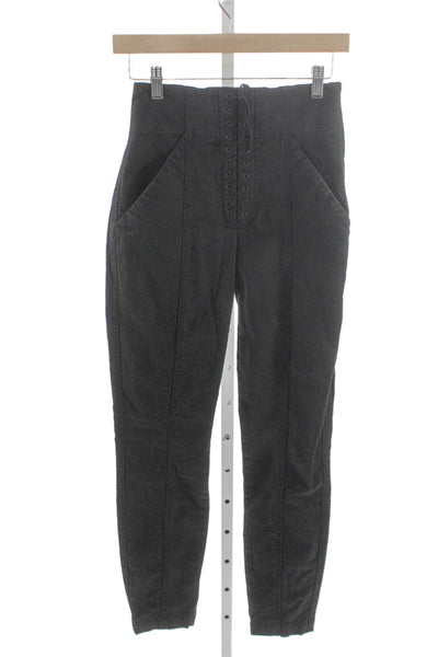 A.L.C. Womens Ankle Pants Black Lace Up Cotton Stretch Size 0
