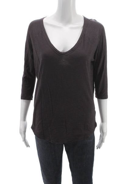 Standard James Perse Women V-Neck Basic T-Shirt Gray 3/4 Sleeve Size 2