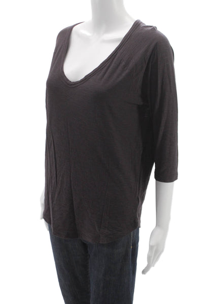 Standard James Perse Women V-Neck Basic T-Shirt Gray 3/4 Sleeve Size 2