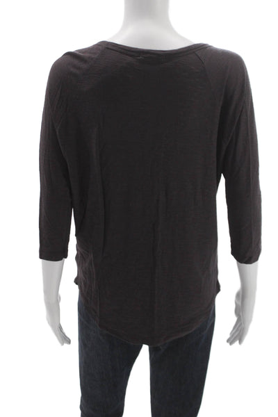 Standard James Perse Women V-Neck Basic T-Shirt Gray 3/4 Sleeve Size 2