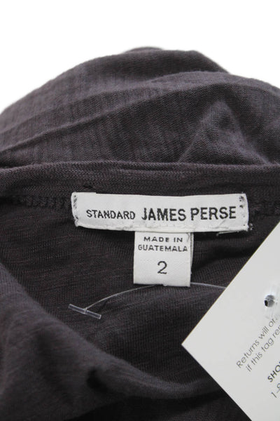Standard James Perse Women V-Neck Basic T-Shirt Gray 3/4 Sleeve Size 2