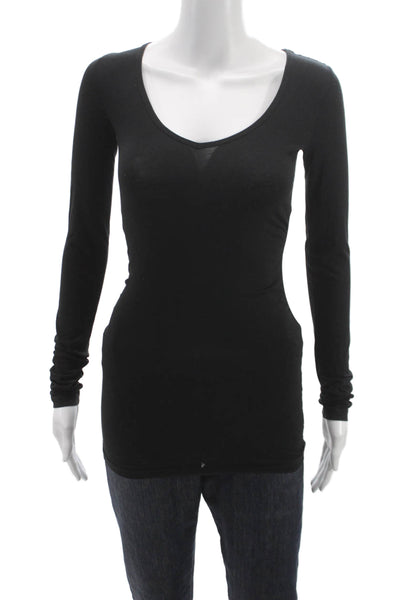 Theory Womens Basic V-Neck Long Sleeve Black T-Shirt Size S