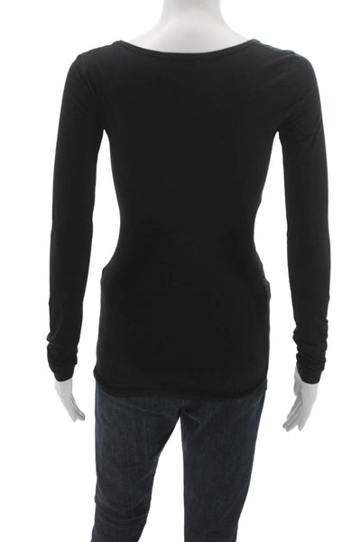 Theory Womens Basic V-Neck Long Sleeve Black T-Shirt Size S