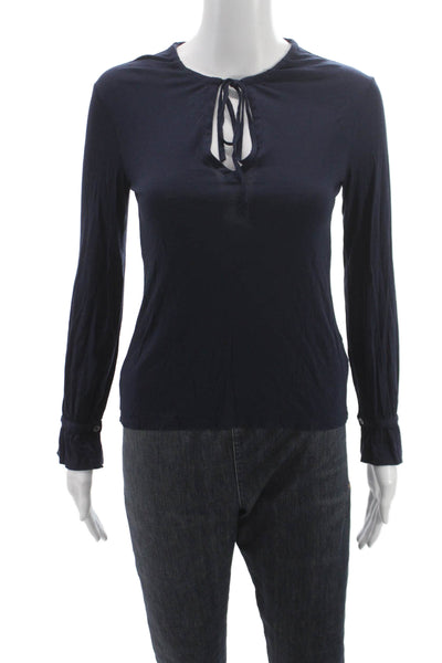 Theory Womens Viscose Round Neck Long Sleeve Basic T-Shirt Blue Size S