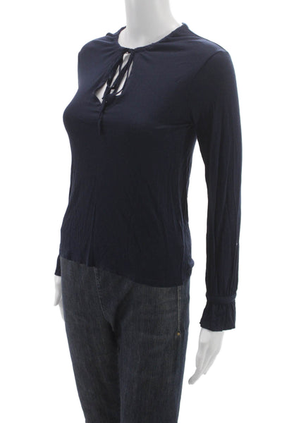 Theory Womens Viscose Round Neck Long Sleeve Basic T-Shirt Blue Size S