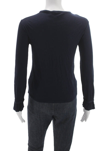 Theory Womens Viscose Round Neck Long Sleeve Basic T-Shirt Blue Size S