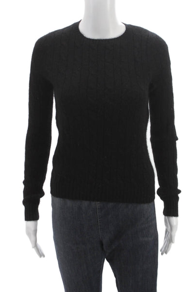 Lulu Bravo Womens Cashmere Cable Crew Neck Pullover Sweater Black Size S