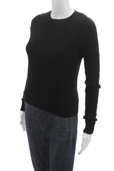 Lulu Bravo Womens Cashmere Cable Crew Neck Pullover Sweater Black Size S