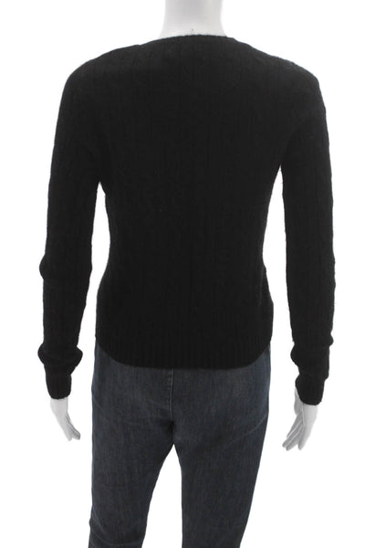 Lulu Bravo Womens Cashmere Cable Crew Neck Pullover Sweater Black Size S