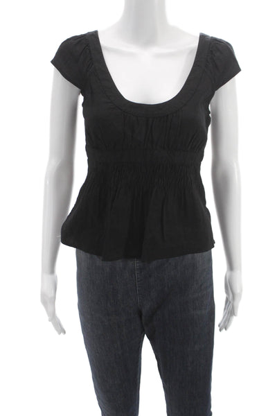Theory Womens Basic Linen Blend Scoop Neck Sleeveless Black Zip Blouse Size S