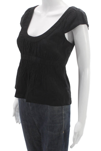 Theory Womens Basic Linen Blend Scoop Neck Sleeveless Black Zip Blouse Size S