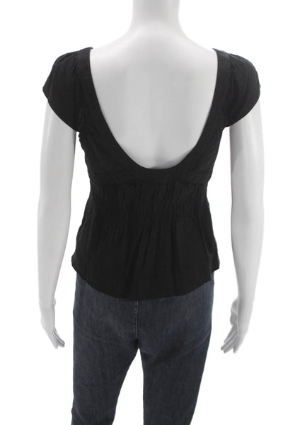 Theory Womens Basic Linen Blend Scoop Neck Sleeveless Black Zip Blouse Size S