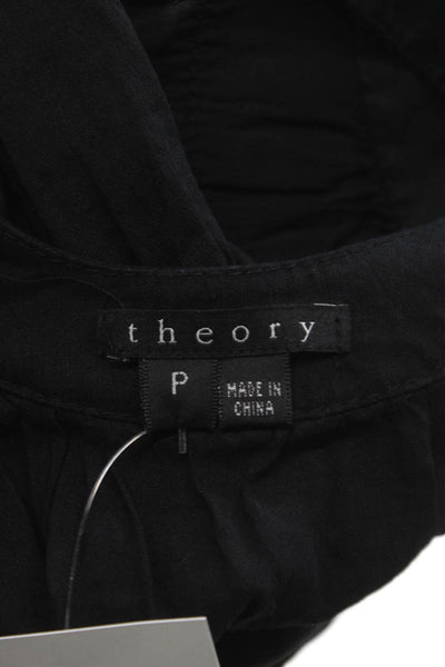 Theory Womens Basic Linen Blend Scoop Neck Sleeveless Black Zip Blouse Size S