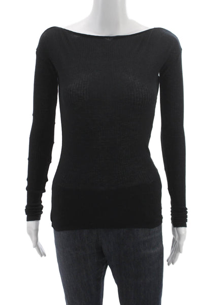 Rag & Bone Womens Black Boat Neck Long Sleeve T-Shirt Viscose Size XS