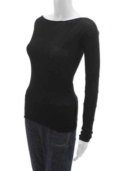 Rag & Bone Womens Black Boat Neck Long Sleeve T-Shirt Viscose Size XS