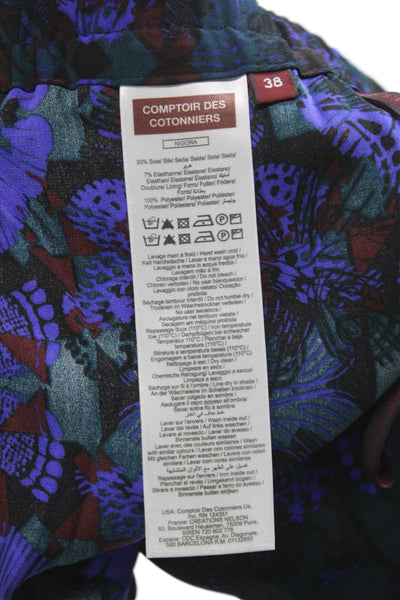 Comptoir Des Cotonniers Womens Dress Pants Black Silk Geometric Pull On Size 38