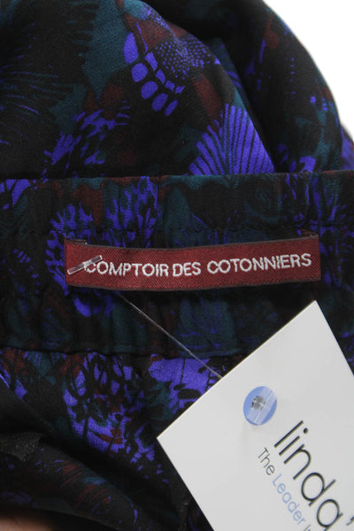 Comptoir Des Cotonniers Womens Dress Pants Black Silk Geometric Pull On Size 38