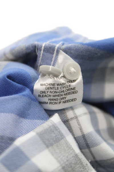 Untuckit Mens Long Sleeve Button Front Collared Plaid Shirt Blue White Large