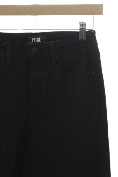 Paige Womens Wide Leg Jeans Black Mid Rise Button Cotton Inseam 27 Size 26
