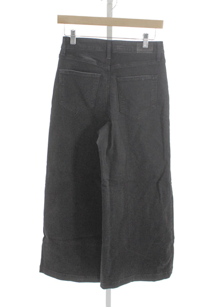 Paige Womens Wide Leg Jeans Black Mid Rise Button Cotton Inseam 27 Size 26