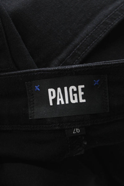Paige Womens Wide Leg Jeans Black Mid Rise Button Cotton Inseam 27 Size 26