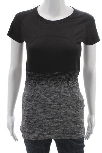 Lululemon Women Basic Black Colorblock Crew Neck Short Sleeve T-Shirt Size 6