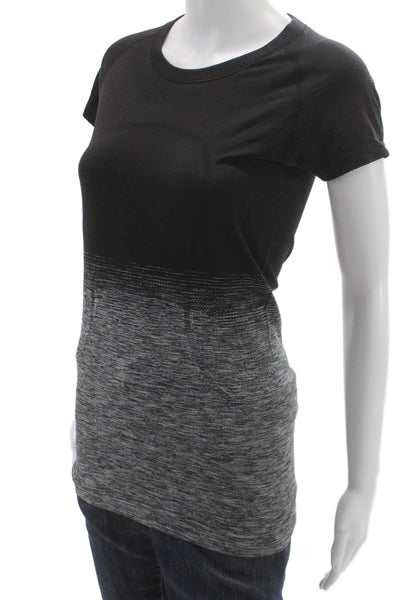 Lululemon Women Basic Black Colorblock Crew Neck Short Sleeve T-Shirt Size 6