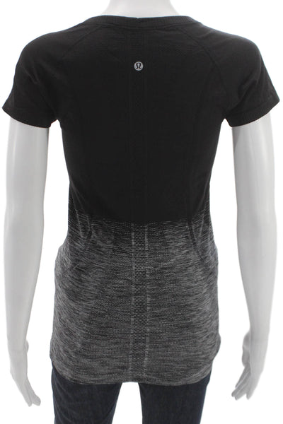 Lululemon Women Basic Black Colorblock Crew Neck Short Sleeve T-Shirt Size 6