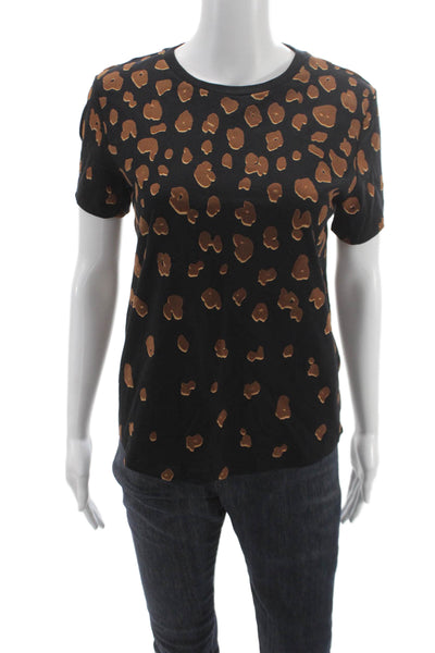 Scotch & Soda Womens Black Animal Print Cotton Crewneck Tee Size XS