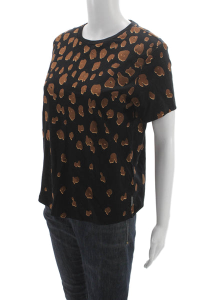 Scotch & Soda Womens Black Animal Print Cotton Crewneck Tee Size XS