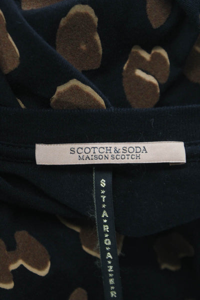 Scotch & Soda Womens Black Animal Print Cotton Crewneck Tee Size XS