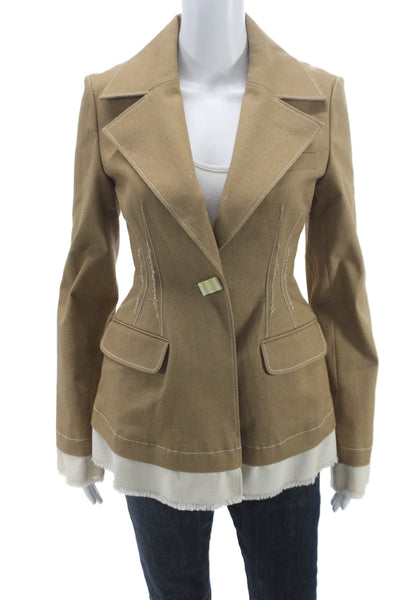 Rejina Pyo Women Brown Cotton Blazer Button Long Sleeve Size 8