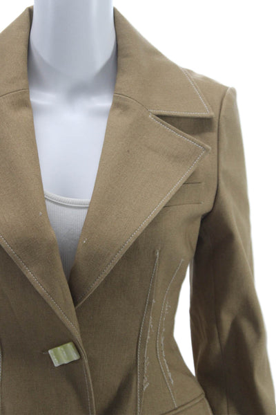 Rejina Pyo Women Brown Cotton Blazer Button Long Sleeve Size 8