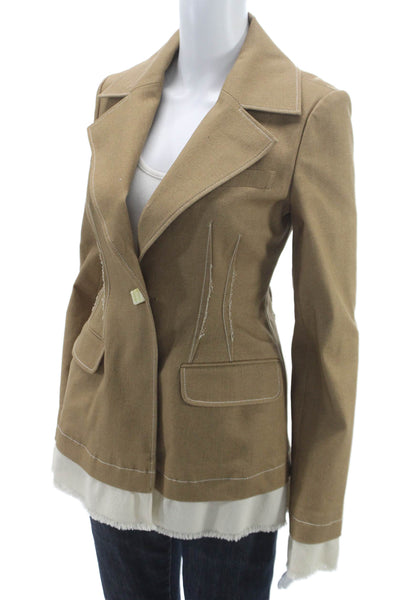 Rejina Pyo Women Brown Cotton Blazer Button Long Sleeve Size 8