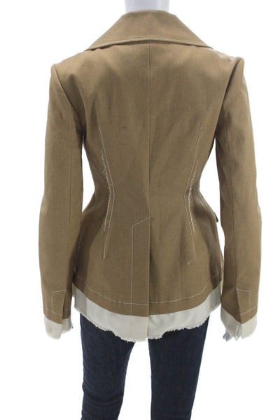 Rejina Pyo Women Brown Cotton Blazer Button Long Sleeve Size 8