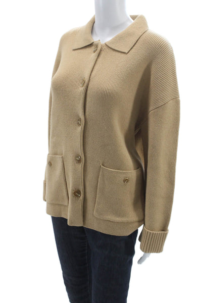 Central Park West Womens Cardigan Beige Collared Long Sleeve Size XS