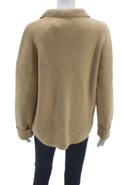 Central Park West Womens Cardigan Beige Collared Long Sleeve Size XS