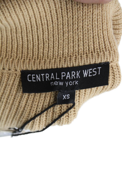 Central Park West Womens Cardigan Beige Collared Long Sleeve Size XS