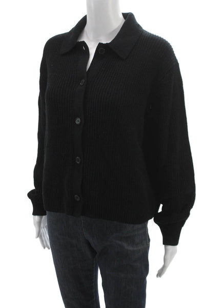 Stitches + Stripes Women Cardigan Black Collared 100% Cotton Long Sleeve Size M