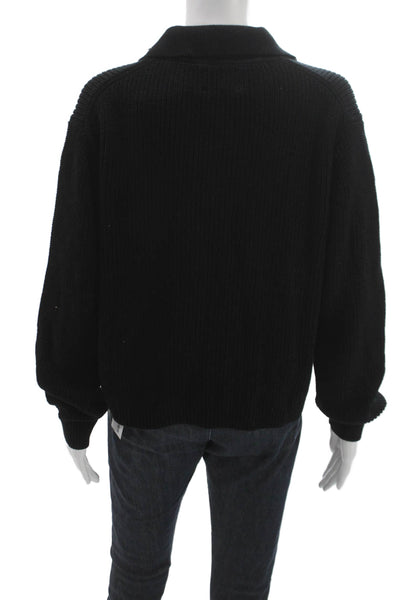 Stitches + Stripes Women Cardigan Black Collared 100% Cotton Long Sleeve Size M