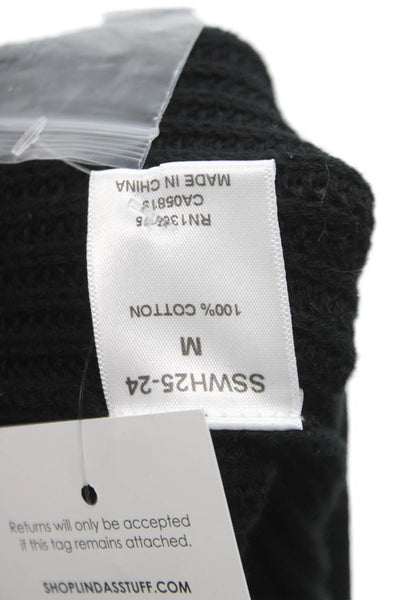 Stitches + Stripes Women Cardigan Black Collared 100% Cotton Long Sleeve Size M