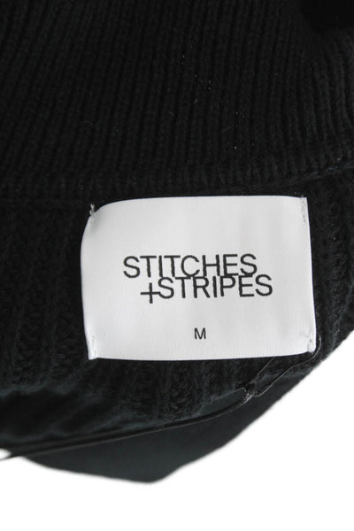 Stitches + Stripes Women Cardigan Black Collared 100% Cotton Long Sleeve Size M