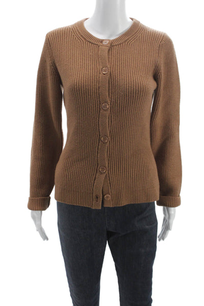 Stitches + Stripes Womens Cardigan Brown Crew Neck Long Sleeve Size S