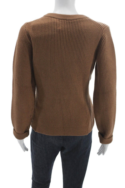 Stitches + Stripes Womens Cardigan Brown Crew Neck Long Sleeve Size S