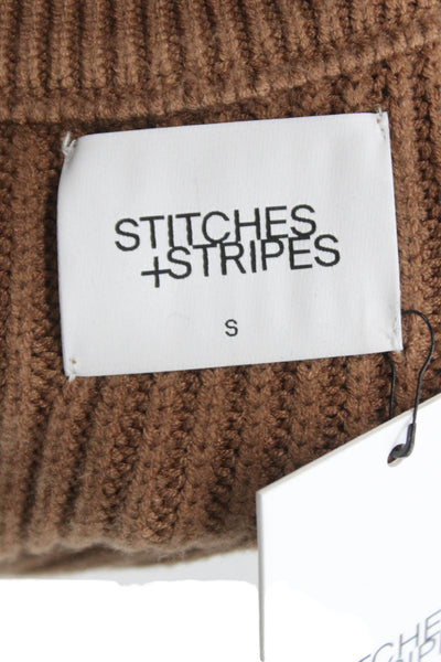 Stitches + Stripes Womens Cardigan Brown Crew Neck Long Sleeve Size S