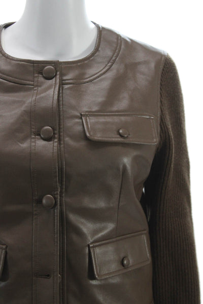 Central Park West Womens Basic Jacket Brown PU Button Long Sleeve Size M