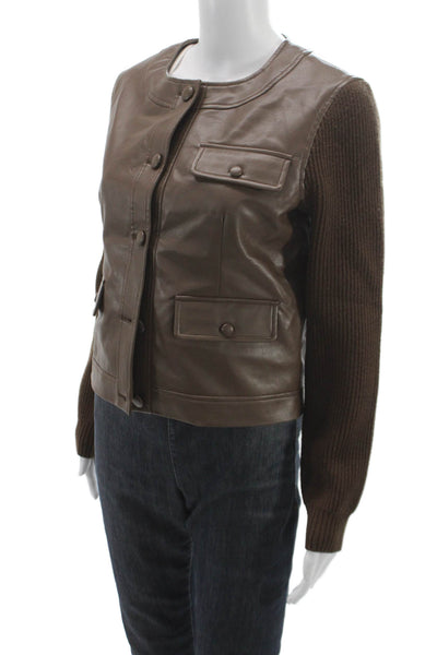 Central Park West Womens Basic Jacket Brown PU Button Long Sleeve Size M
