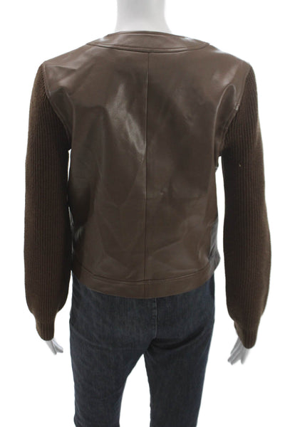 Central Park West Womens Basic Jacket Brown PU Button Long Sleeve Size M